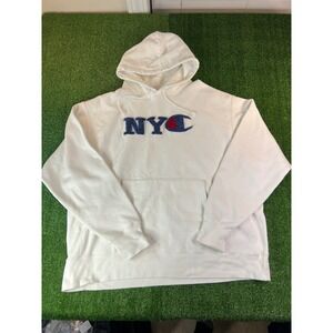 Champion NYC Hoodie White Pullover Long Sleeve Puffy Logo Men's XXL Heavy Baggy
